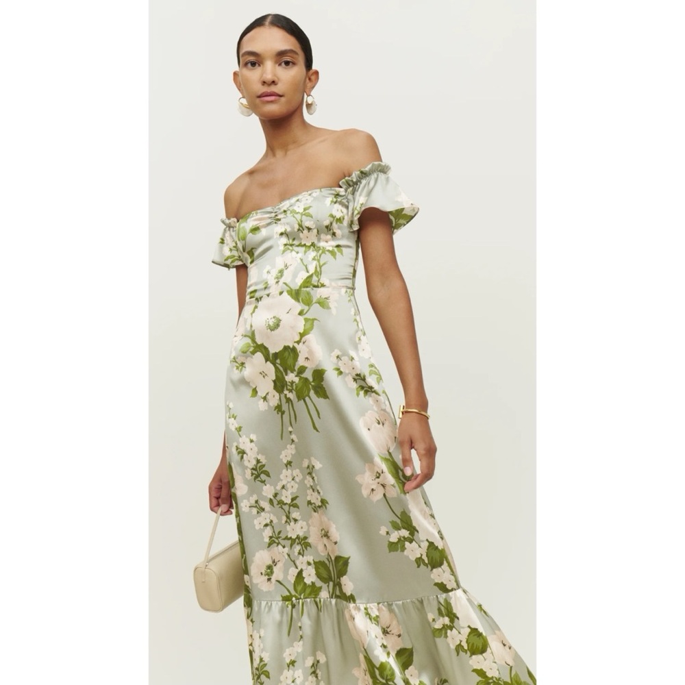 Reformation Sianna Silk Dress in Tarragon - Picture 2 of 13